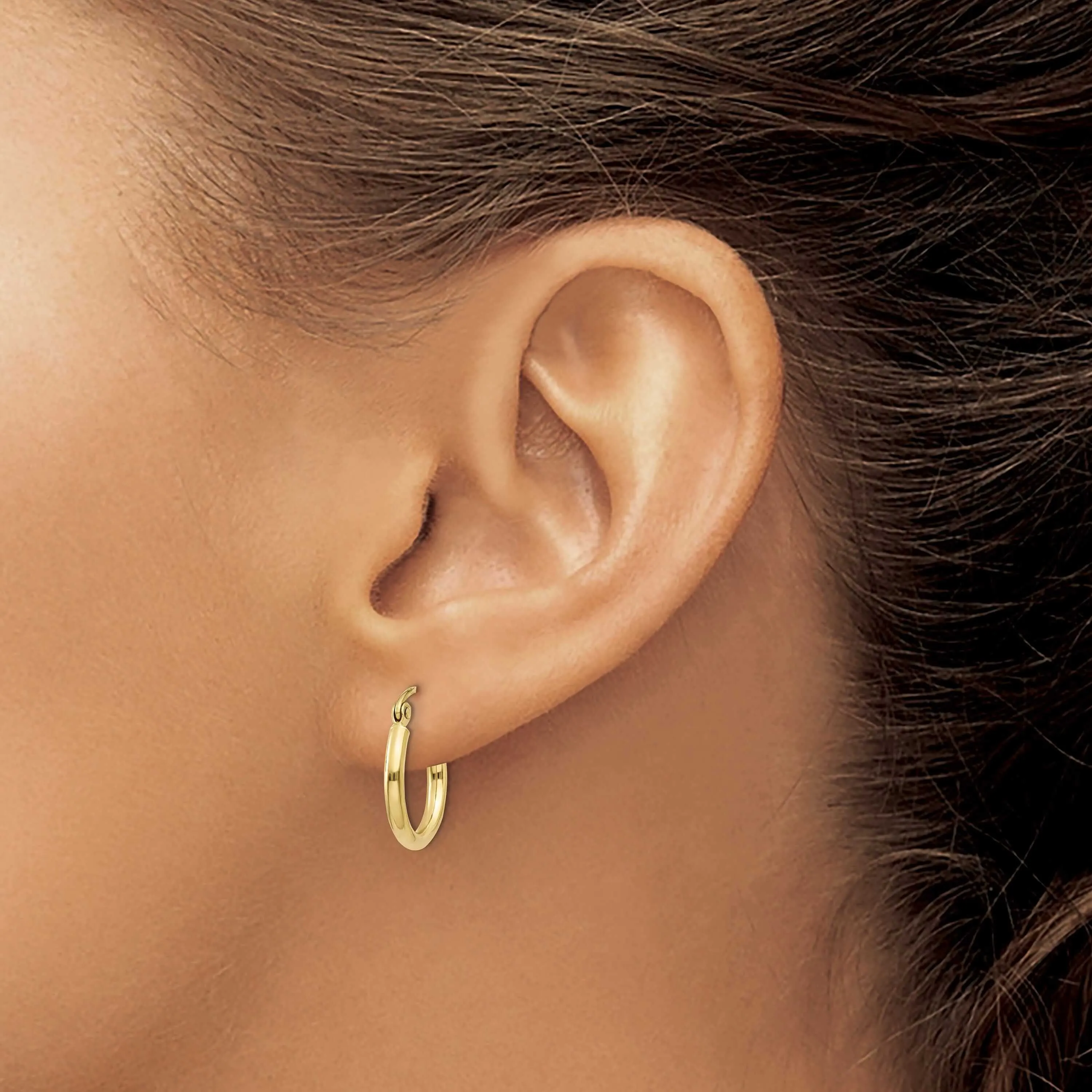 10k Yellow Gold Polished 2MM Round Classic Hoop Earrings