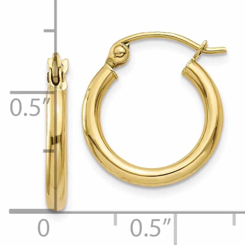 10k Yellow Gold Polished 2MM Round Classic Hoop Earrings