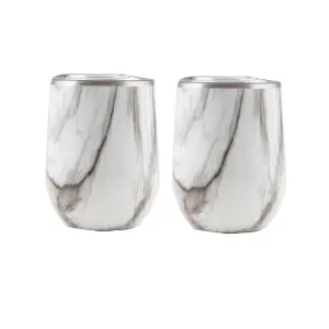 12 Oz White Marble Wine Tumblers, Set of 2