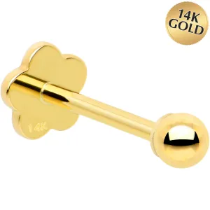 14k Yellow Gold Flat Back Earring 20 gauge 2mm Ball Floral Reversible