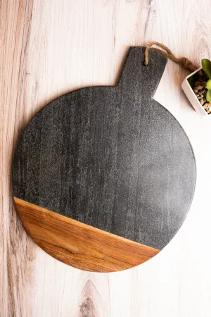 15 x 12 Anthony Black Marble and Wood Round Serving Board