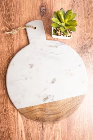 15 x 12 Antonella White Marble and Wood Round Serving Board