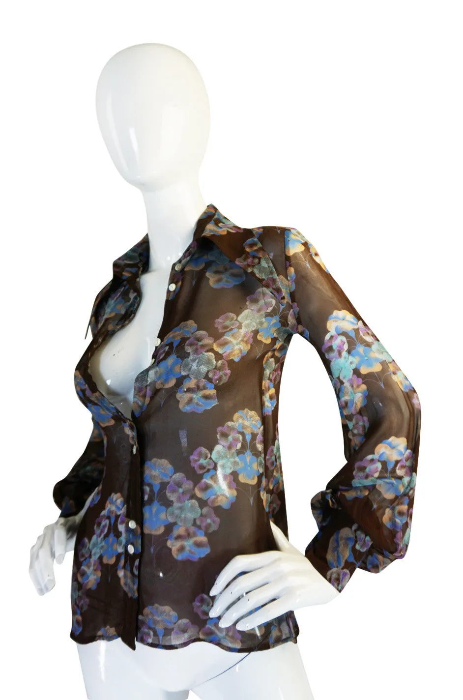 1970s Rare Jeff Banks Extreme Pointed Collar Floral Shirt