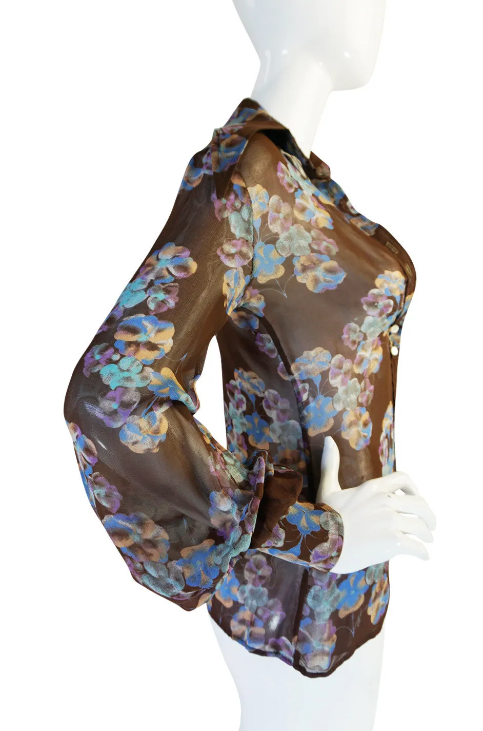 1970s Rare Jeff Banks Extreme Pointed Collar Floral Shirt