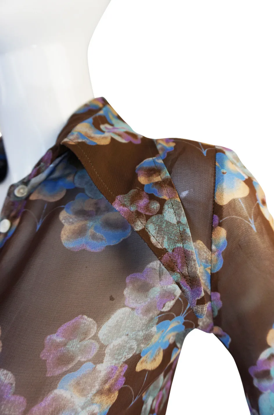 1970s Rare Jeff Banks Extreme Pointed Collar Floral Shirt