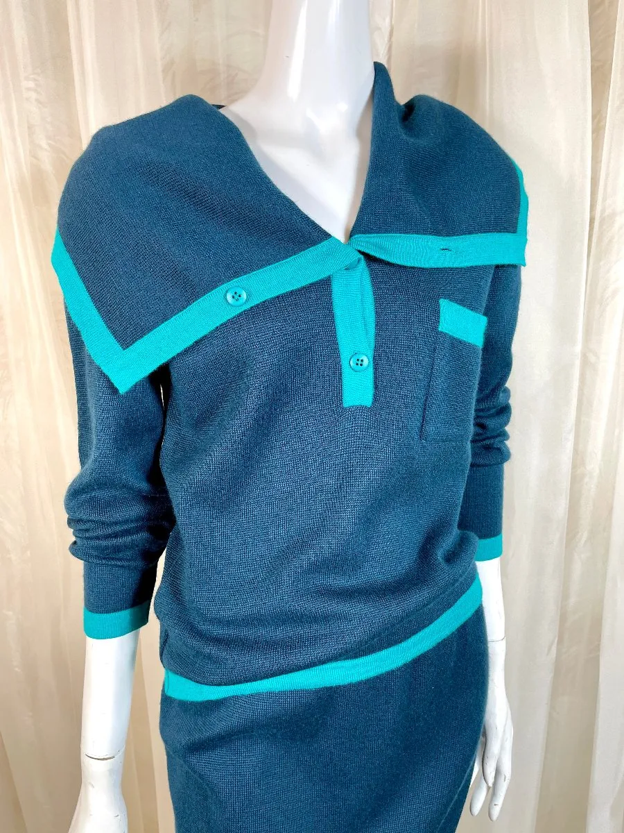1980's Turquoise Trim Knit Outfit