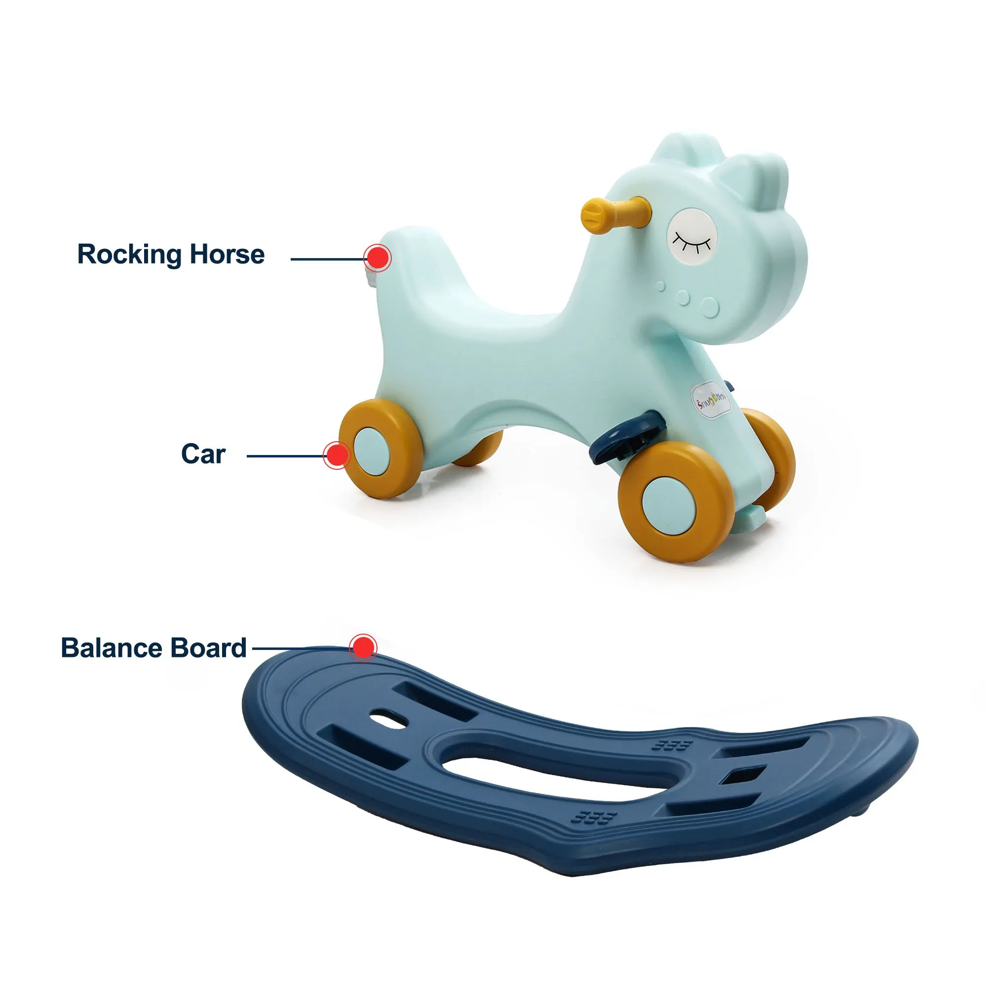 3-in-1 Kids Rocking Horse & Ride On Push Car with Balance Board