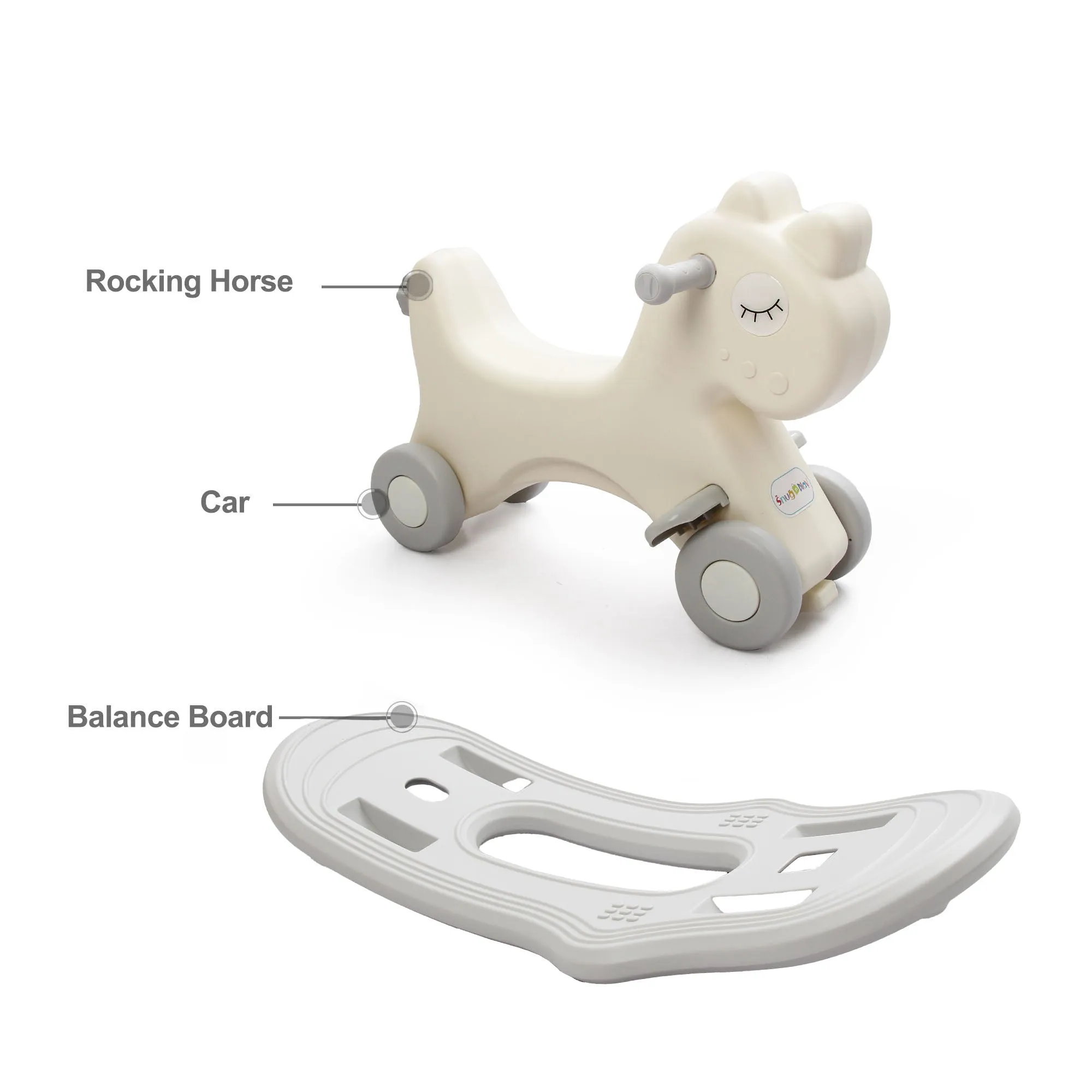 3-in-1 Kids Rocking Horse & Ride On Push Car with Balance Board