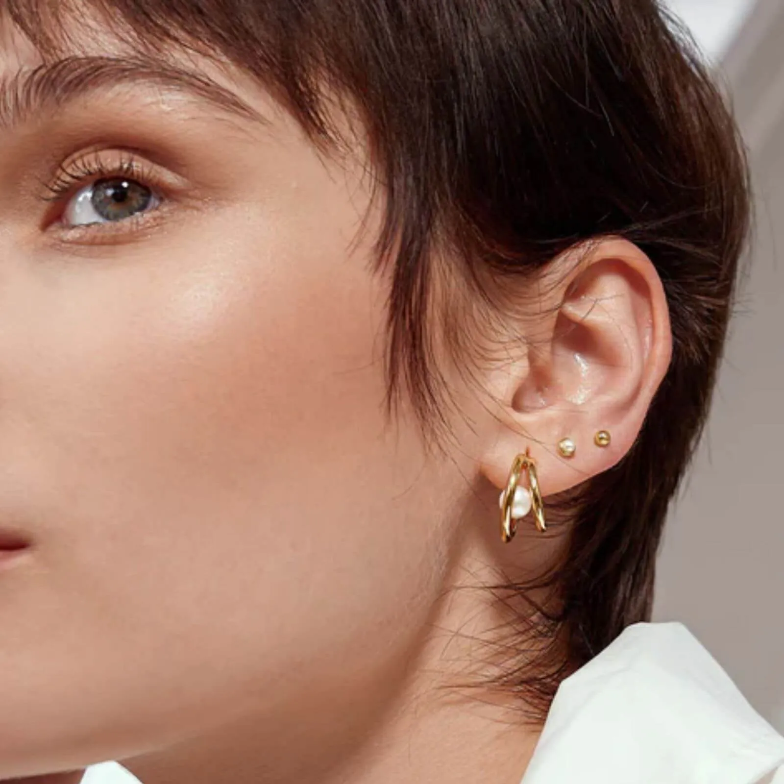 Ania Haie Chic Creator Gold Duo Freshwater Pearl Stud Hoops