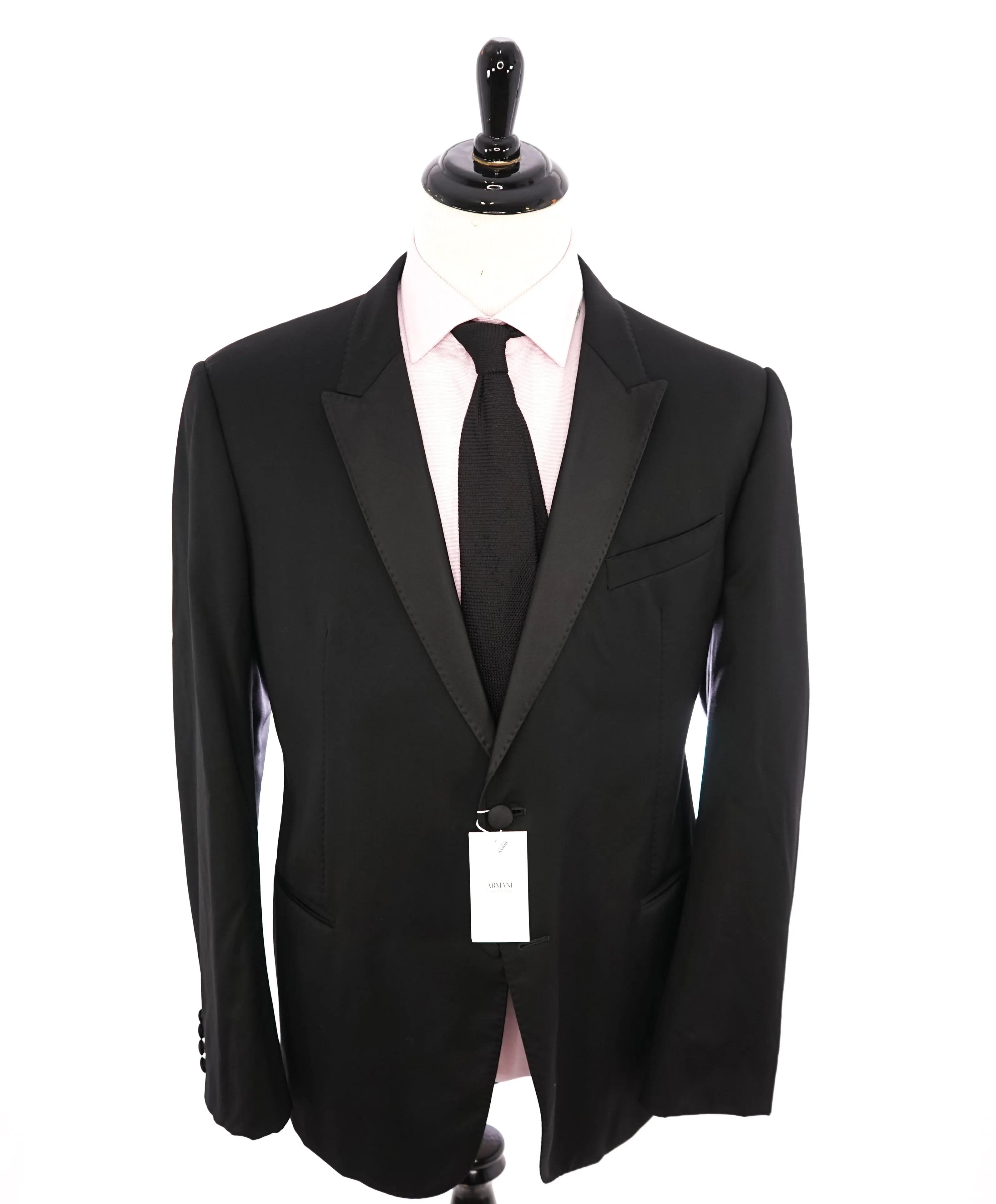 ARMANI COLLEZIONI -  "M Line" Slim Peak Lapel Black Tuxedo Suit - 48R