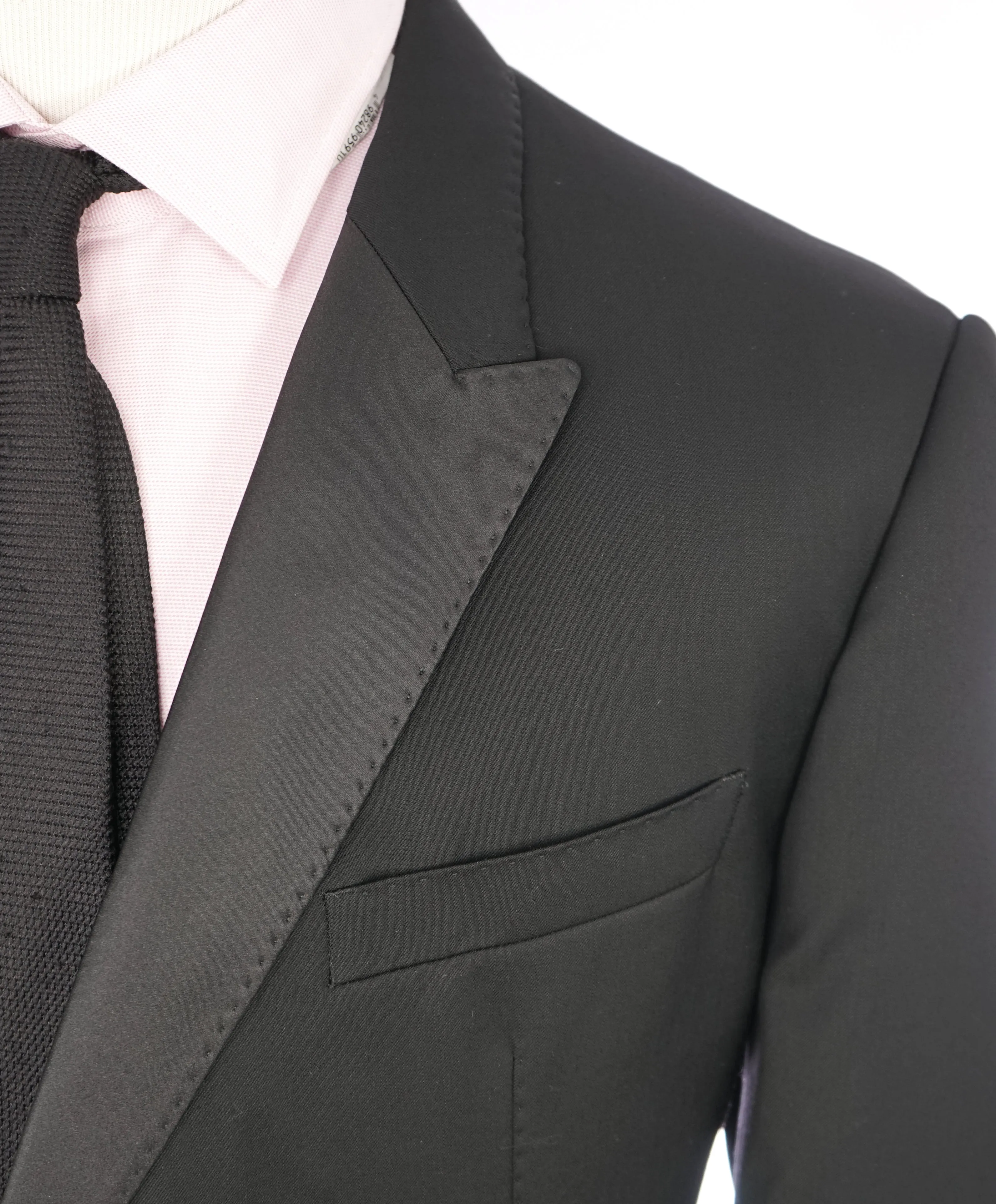 ARMANI COLLEZIONI -  "M Line" Slim Peak Lapel Black Tuxedo Suit - 48R