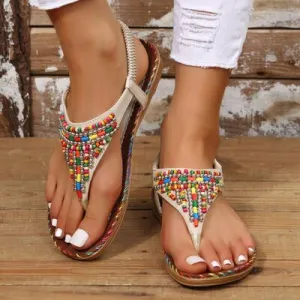 Beaded PU leren sandalen met open teen