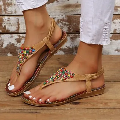 Beaded PU leren sandalen met open teen