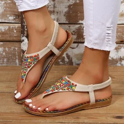 Beaded PU leren sandalen met open teen