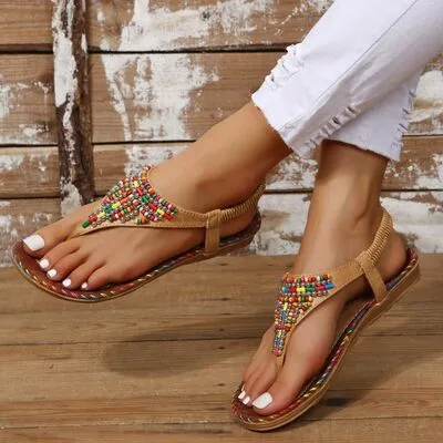 Beaded PU leren sandalen met open teen