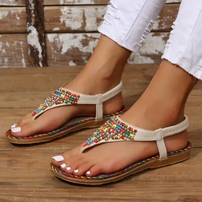 Beaded PU leren sandalen met open teen