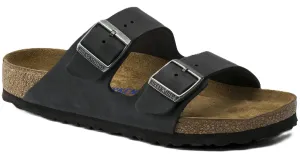 Birkenstock Arizona Sandals - Black Oiled Leather | Soft Footbed