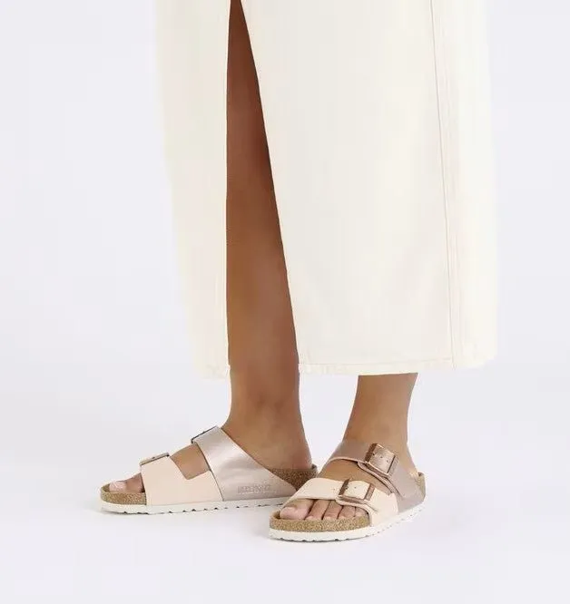 Birkenstock Arizona Split Sandals - New Beige/Copper Birko-Flor | Comfortable Cork Footbed