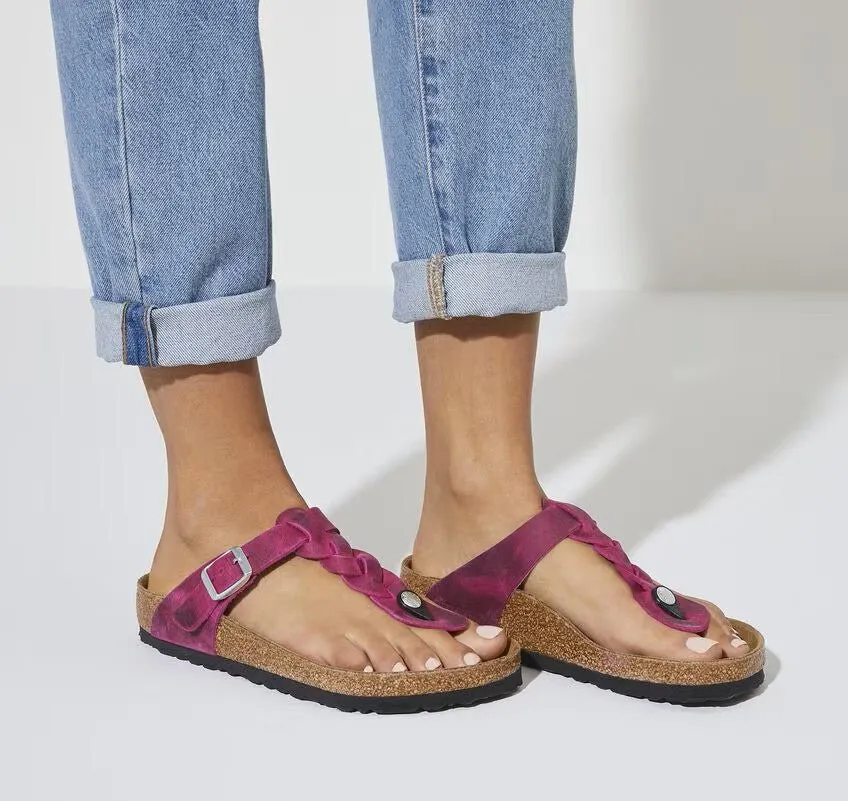 Birkenstock Gizeh Braided Sandals - Festival Fuchsia Oiled Leather | Comfortable Cork Footbed