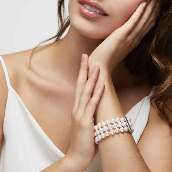 Birks Silver Triple Strand Fresh Water Pearl Bracelet
