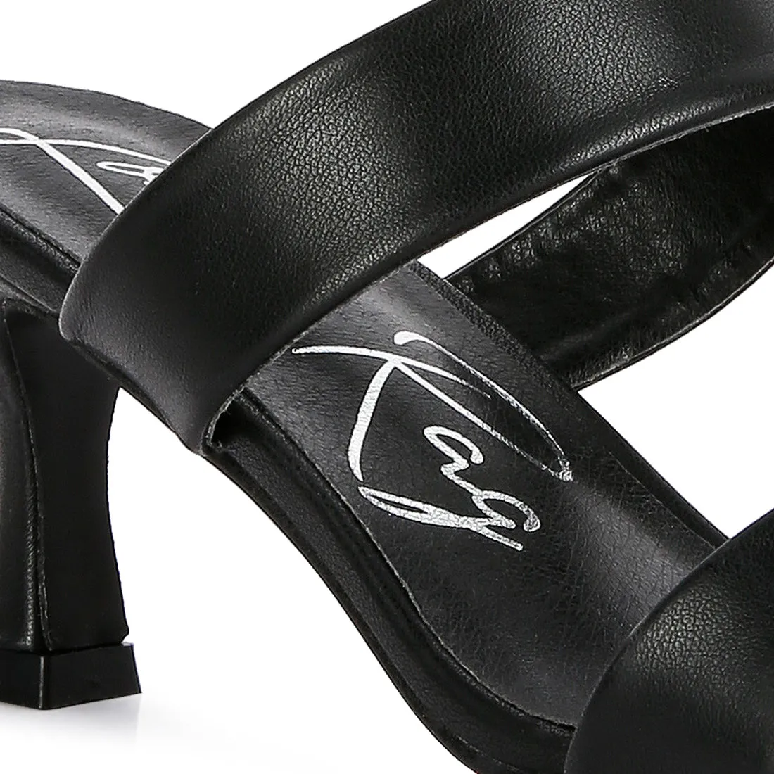Black Mid Heel Sandals