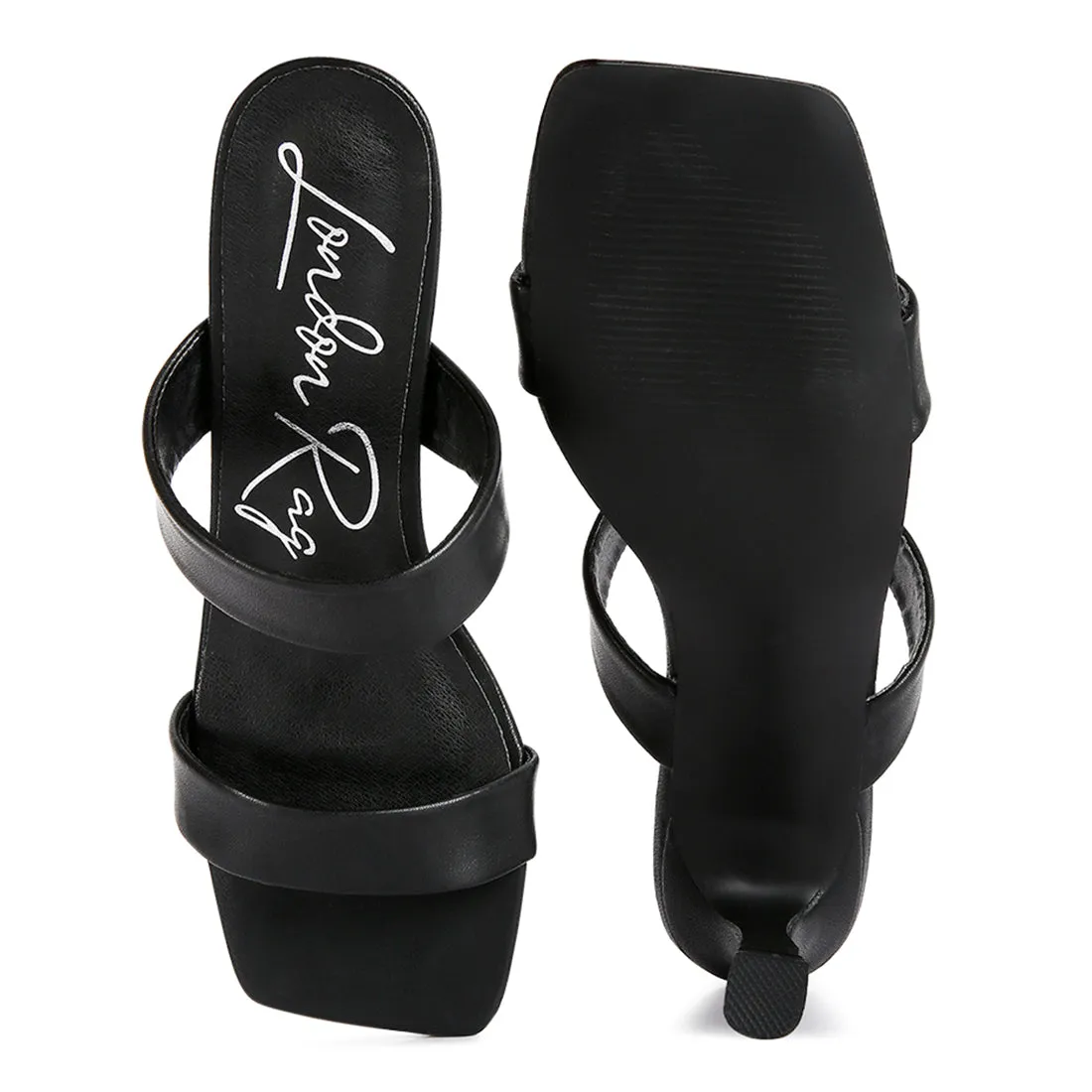 Black Mid Heel Sandals