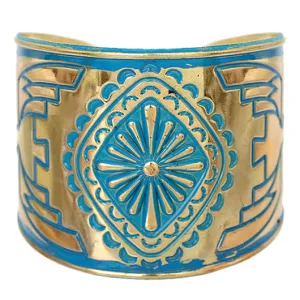 Blue Double-Sided Art Deco Metal Cuff Bracelet