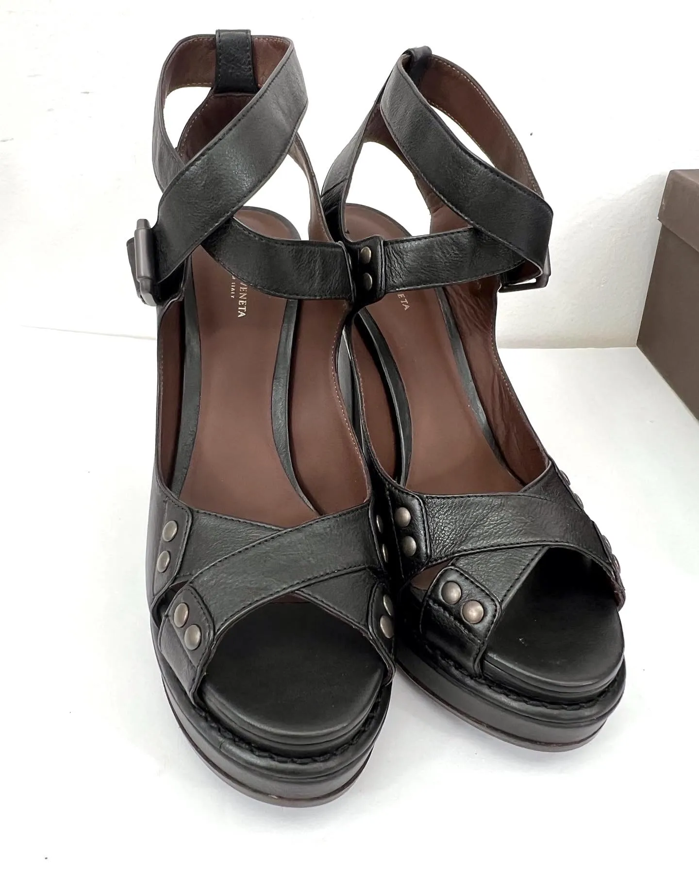 BOTTEGA VENETA ANKLE WRAP PLATFORM SANDALS