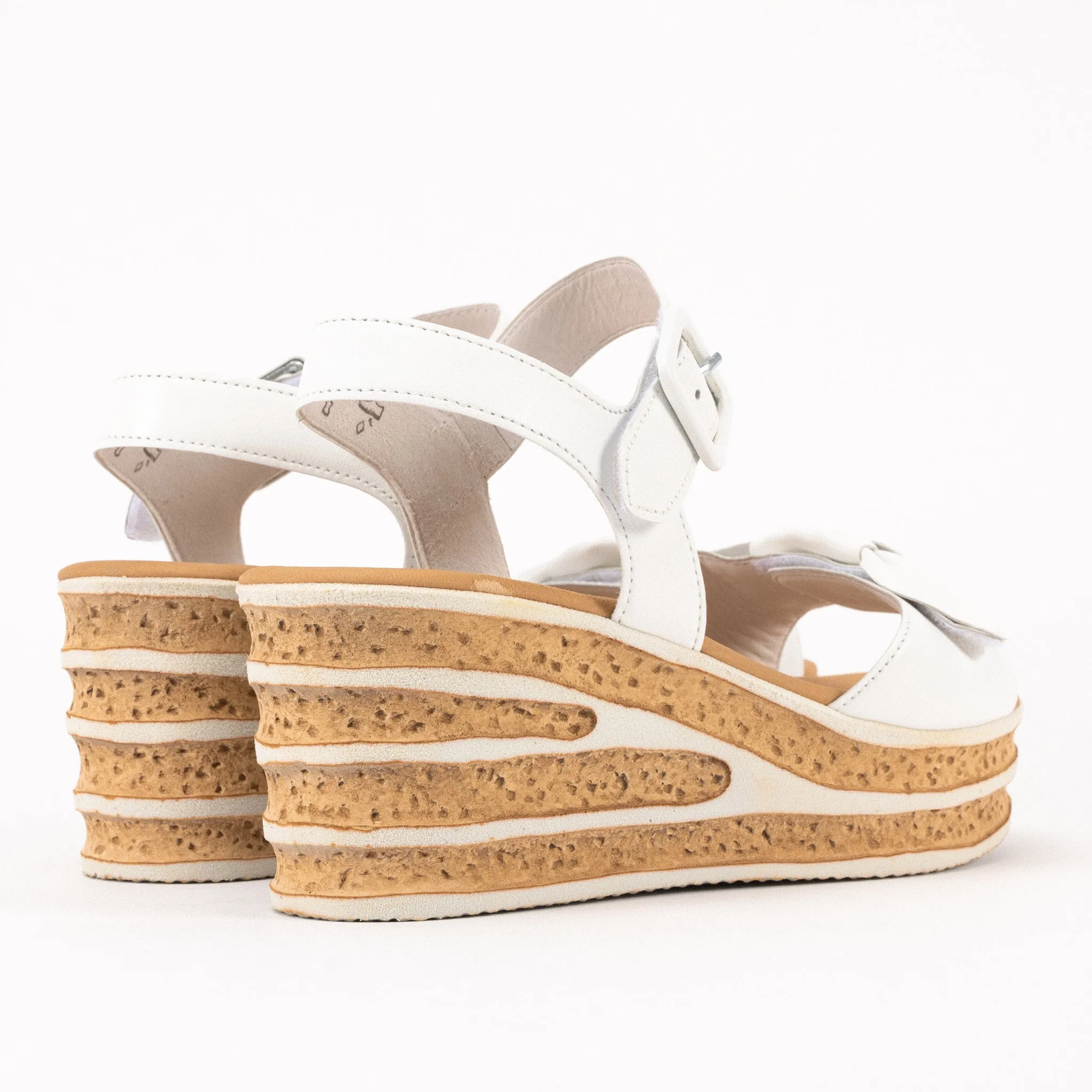 BOW WEDGE - WHITE - LEATHER
