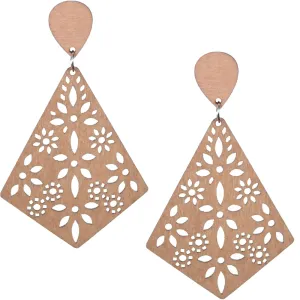 Brown Sunbrust Pattern Inverted Rhombus Earrings
