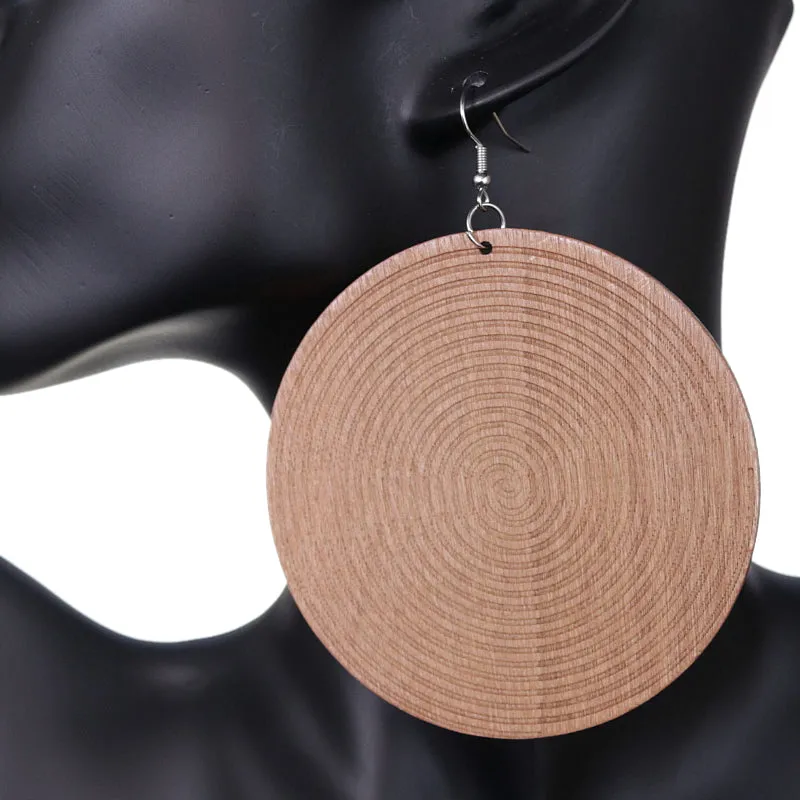 Brown Winding Circular Pattern Wooden Earrings