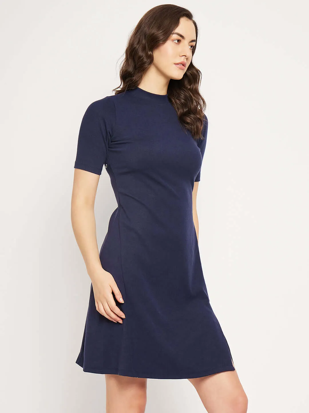 Camla Barcelona Button Detailing Navy Blue Slit Dress