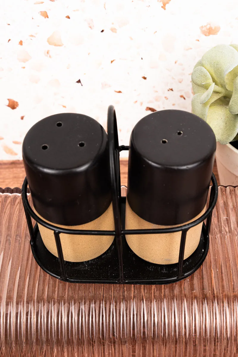 Carina Ceramic Salt & Pepper Shaker Set with Wire Caddy
