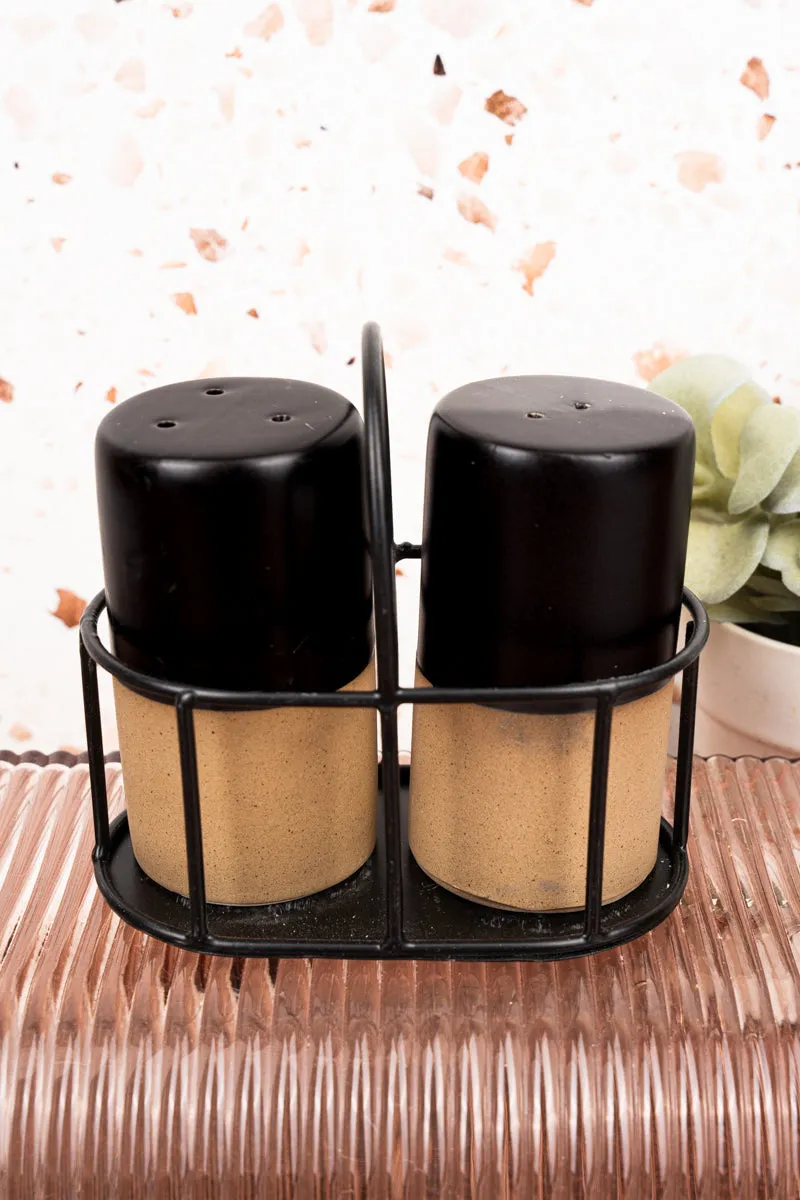 Carina Ceramic Salt & Pepper Shaker Set with Wire Caddy