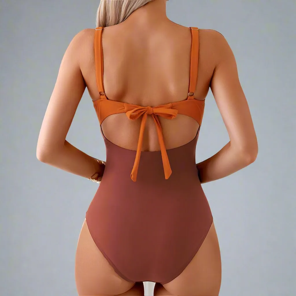 Chic Color-Block One-Piece Swimsuit for Mother & Daughter  Vibrant & Sleek Beachwear