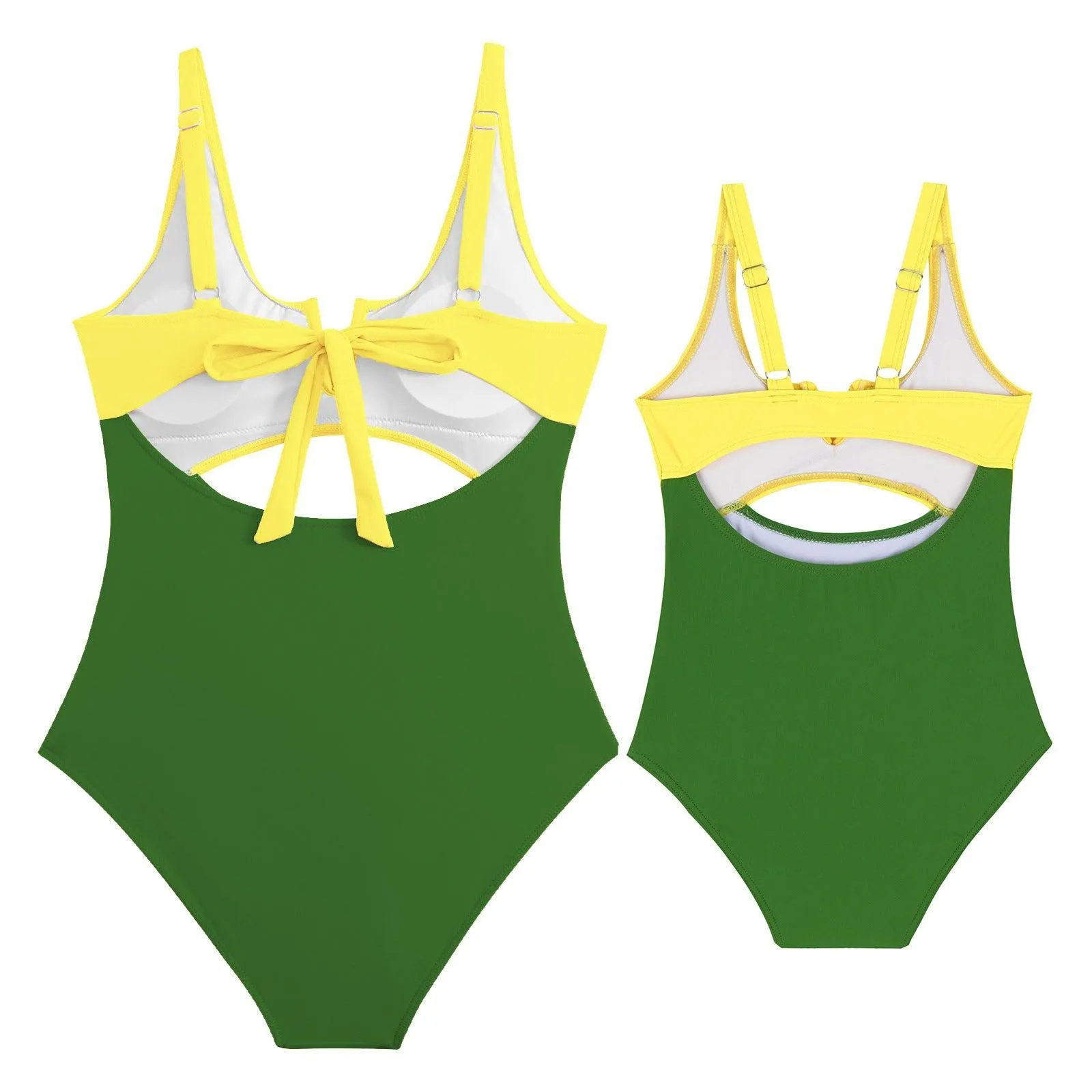 Chic Color-Block One-Piece Swimsuit for Mother & Daughter  Vibrant & Sleek Beachwear