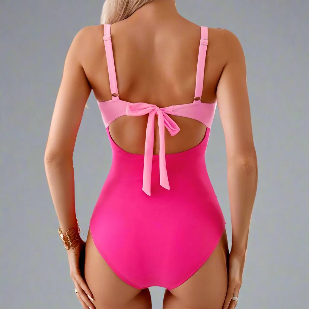 Chic Color-Block One-Piece Swimsuit for Mother & Daughter  Vibrant & Sleek Beachwear