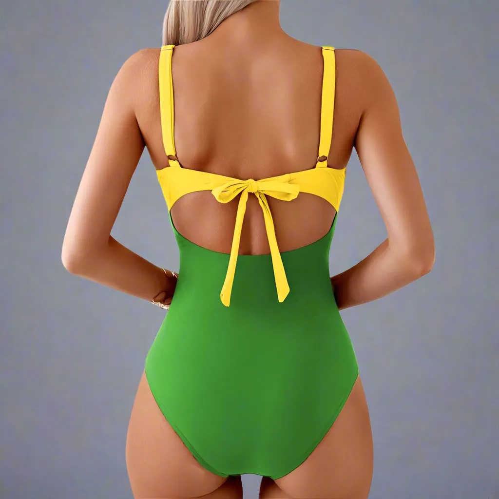 Chic Color-Block One-Piece Swimsuit for Mother & Daughter  Vibrant & Sleek Beachwear