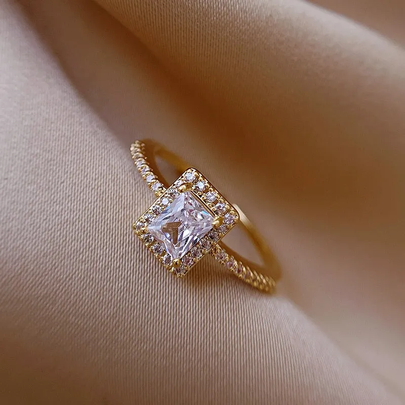 Chic Square Zircon Gold Open Rings Specifically Designed for Women