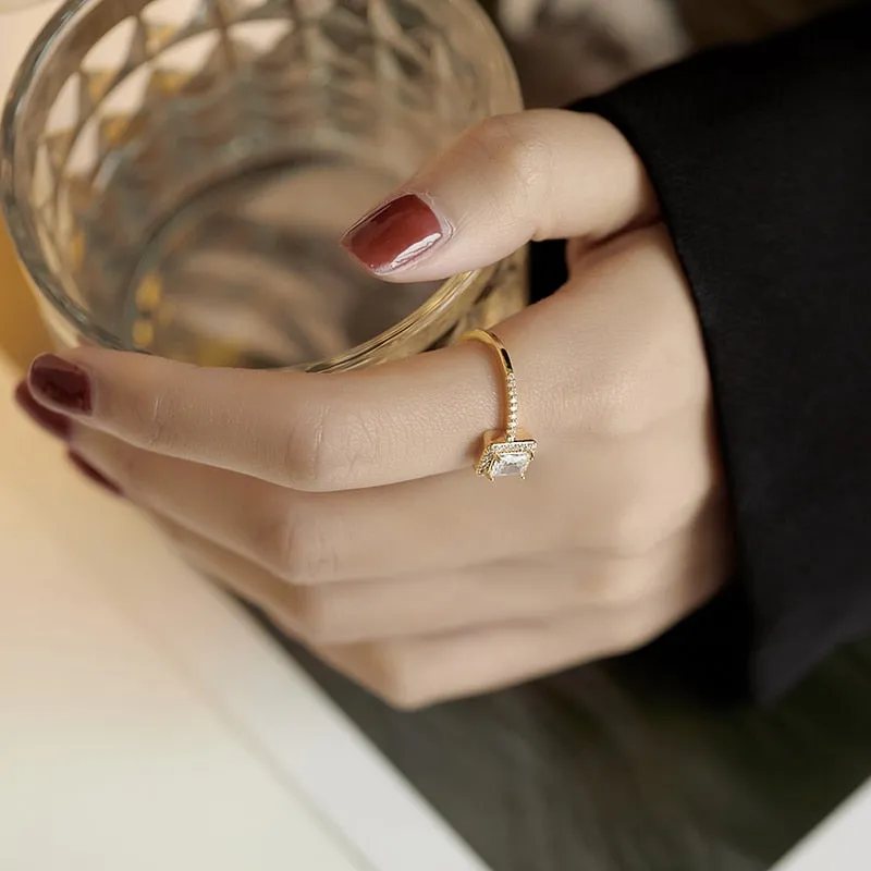 Chic Square Zircon Gold Open Rings Specifically Designed for Women