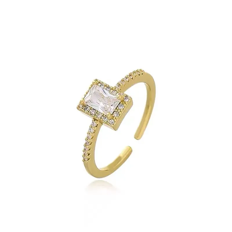 Chic Square Zircon Gold Open Rings Specifically Designed for Women