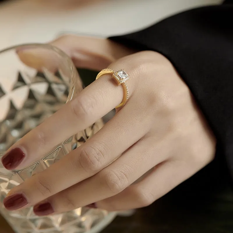 Chic Square Zircon Gold Open Rings Specifically Designed for Women