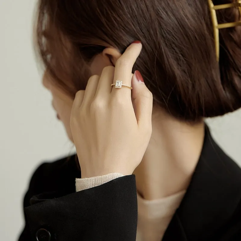 Chic Square Zircon Gold Open Rings Specifically Designed for Women