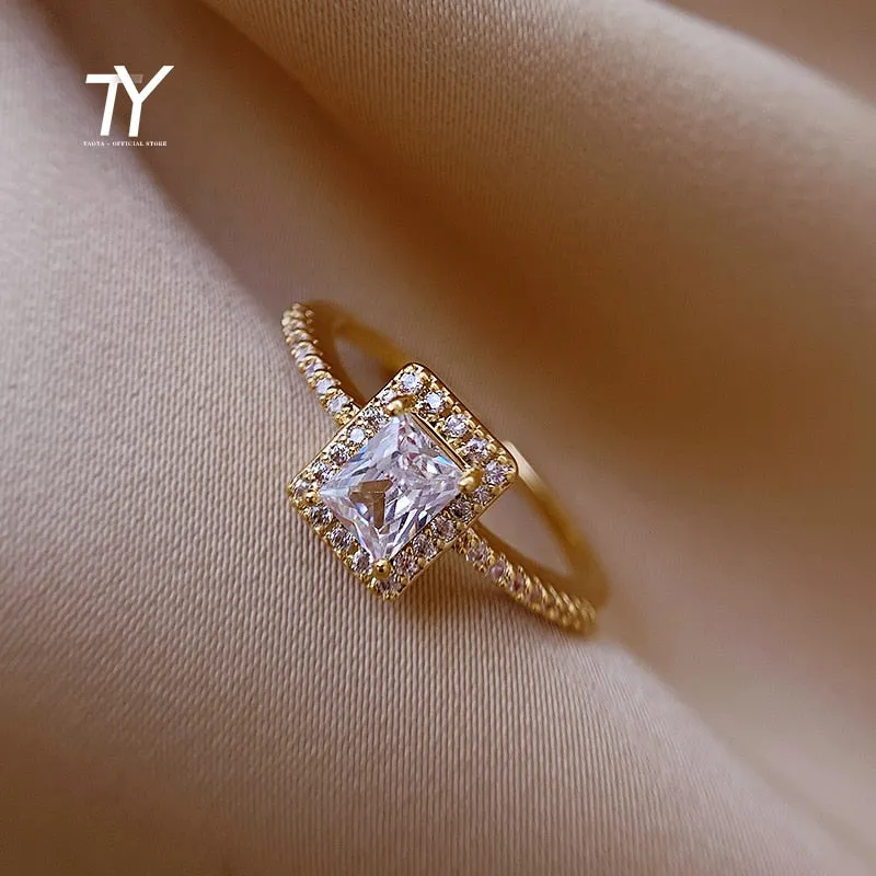 Chic Square Zircon Gold Open Rings Specifically Designed for Women