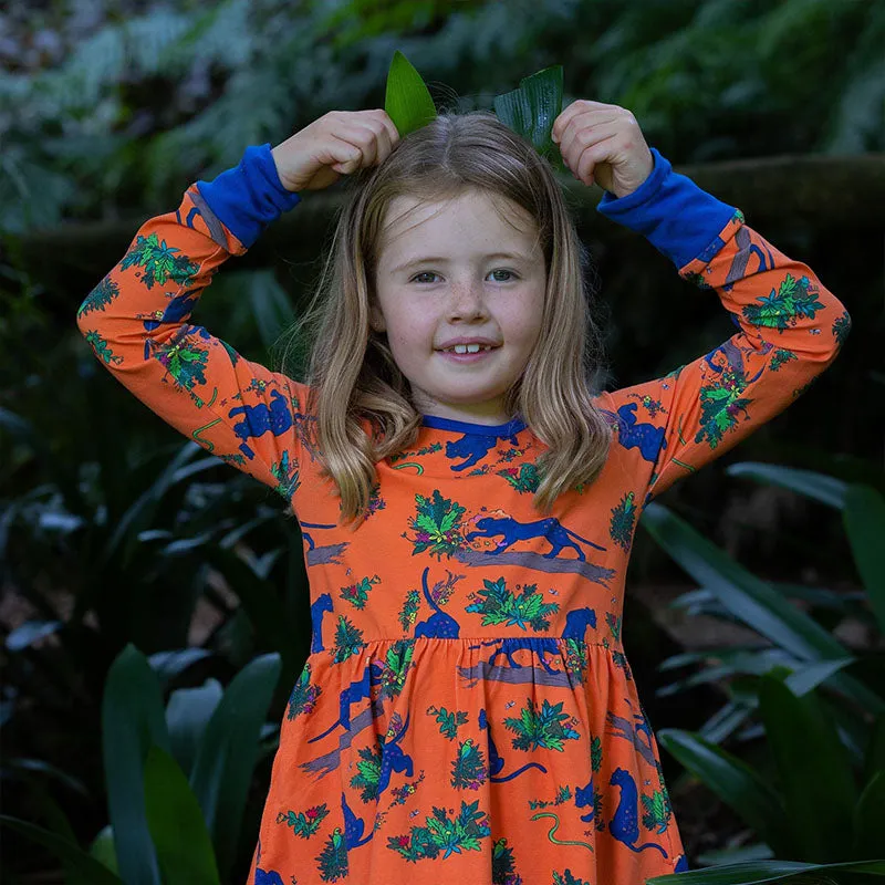 Coddi & Womple Divya the Panther Twirly Dress - Tangerine Orange - Long Sleeve (Last one! 5y)