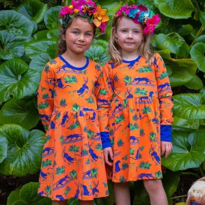 Coddi & Womple Divya the Panther Twirly Dress - Tangerine Orange - Long Sleeve (Last one! 5y)