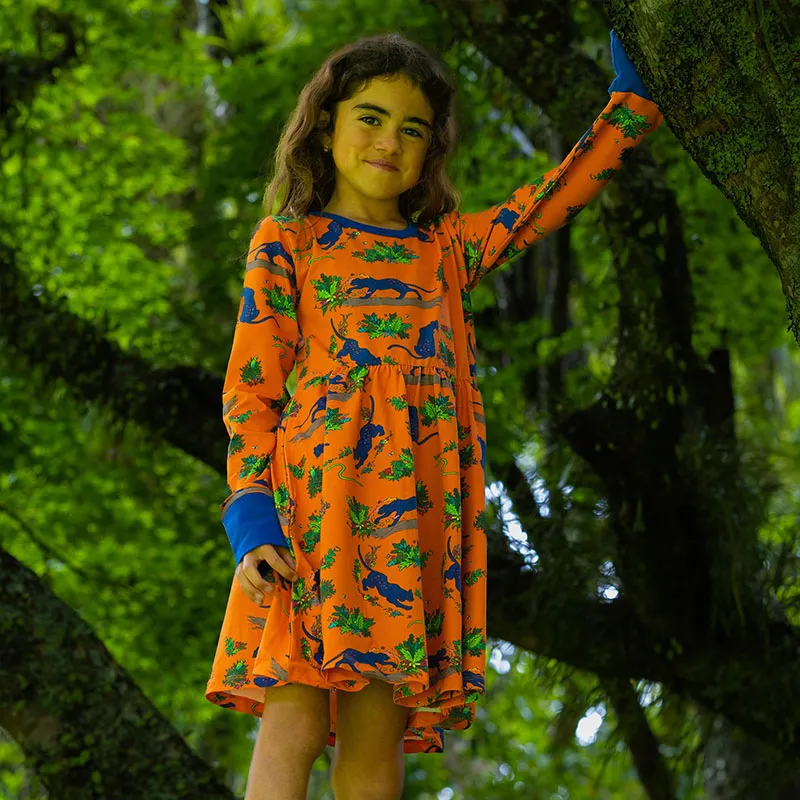 Coddi & Womple Divya the Panther Twirly Dress - Tangerine Orange - Long Sleeve (Last one! 5y)