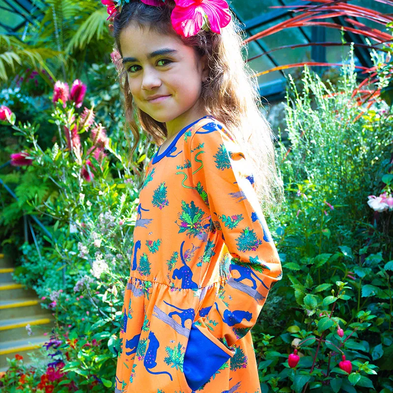 Coddi & Womple Divya the Panther Twirly Dress - Tangerine Orange - Long Sleeve (Last one! 5y)