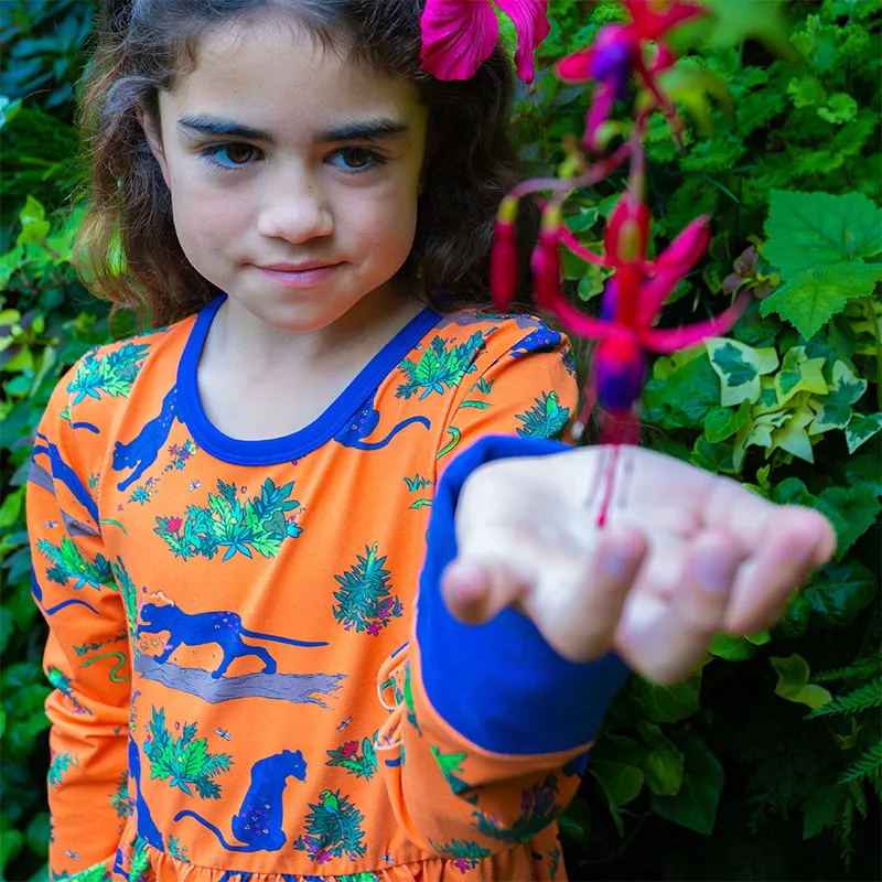 Coddi & Womple Divya the Panther Twirly Dress - Tangerine Orange - Long Sleeve (Last one! 5y)