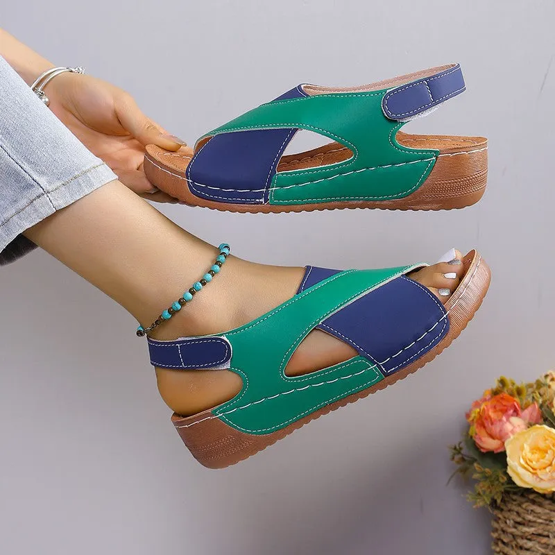 Crisscross Contrast Open Toe Wedge Sandals